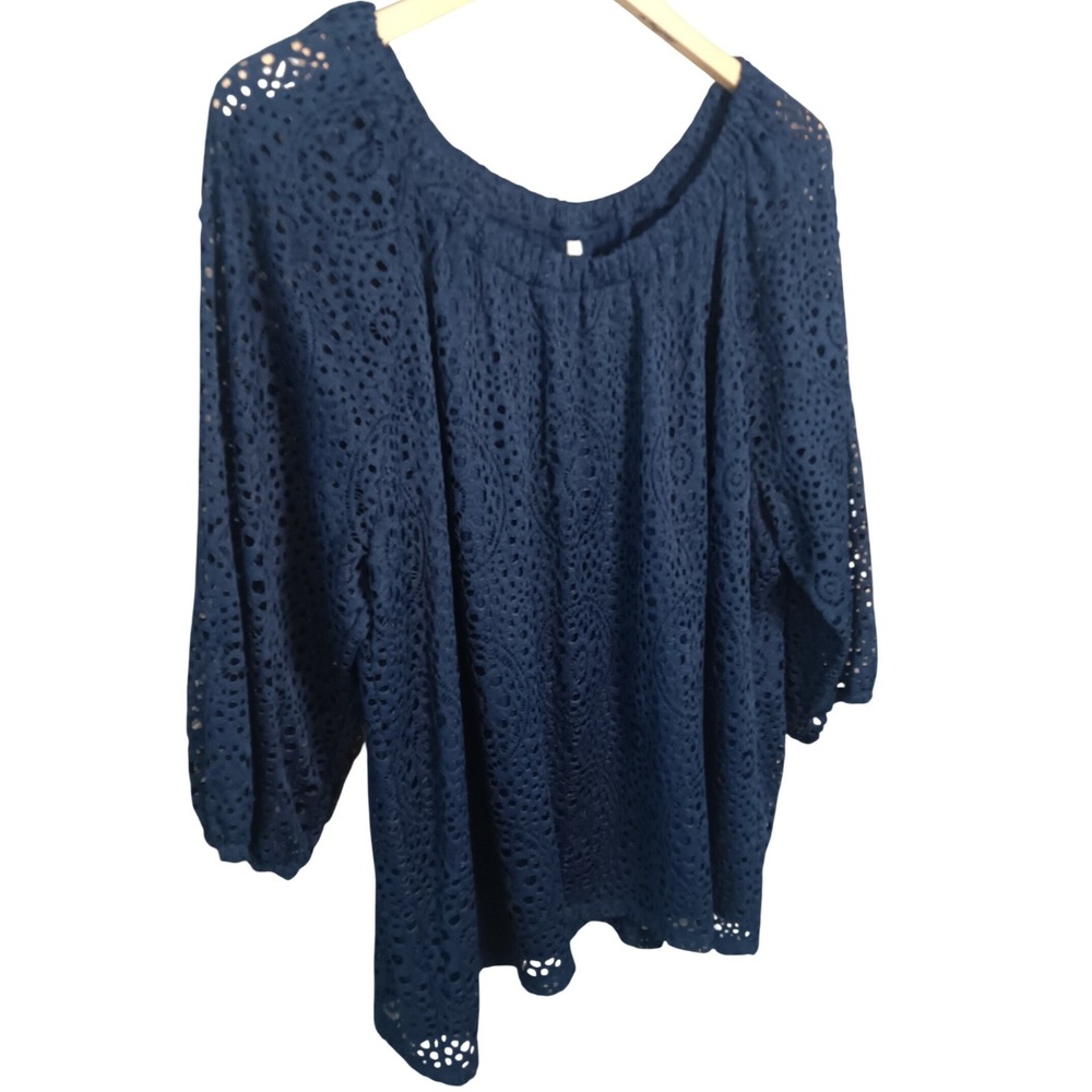 Leo & Nicole Admiral Navy Eyelet Lace Convertible Blouse XXL NWT - Picture 2 of 13